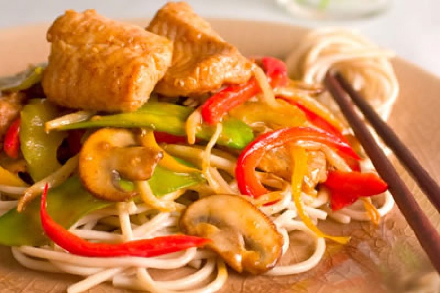 Spicy Asian Catfish with Stir-Fried Vegetables