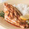 grilled catfish with rosemary, white rice and asparagus