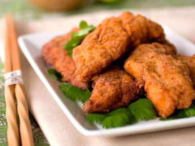 Spicy Catfish Strips with Thai Peanut Dipping Sauce