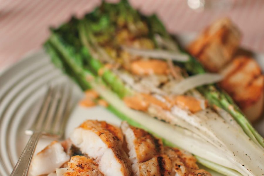 Grilled Catfish with Charred Romaine & Chipotle Dressing