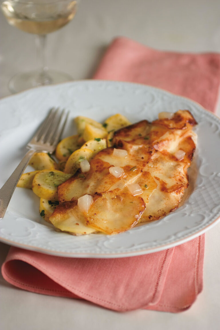 potato crusted catfish with side of yellow squash