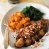 sweet bourbon catfish with sweet potatoes and greens