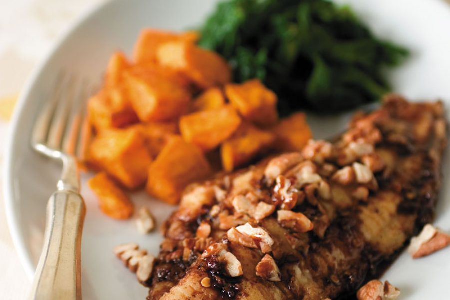 Southern-Style Sweet Bourbon Glazed Catfish with Toasted Pecans