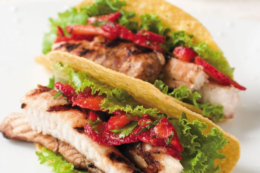 Catfish Tacos with Strawberry Cilantro Salsa