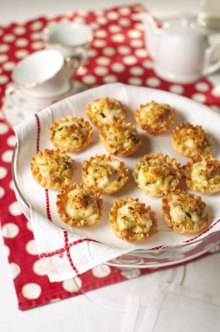 catfish stuffed mini filo cups on polka dot placemat