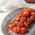 catfish wrapped in red bell pepper skewers