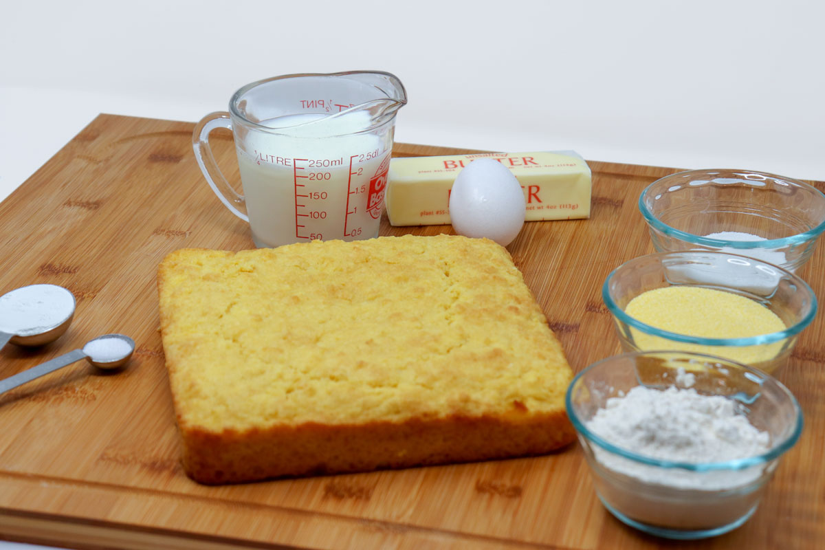 catfish dressing ingredients including cornbread, milk, egg and butter