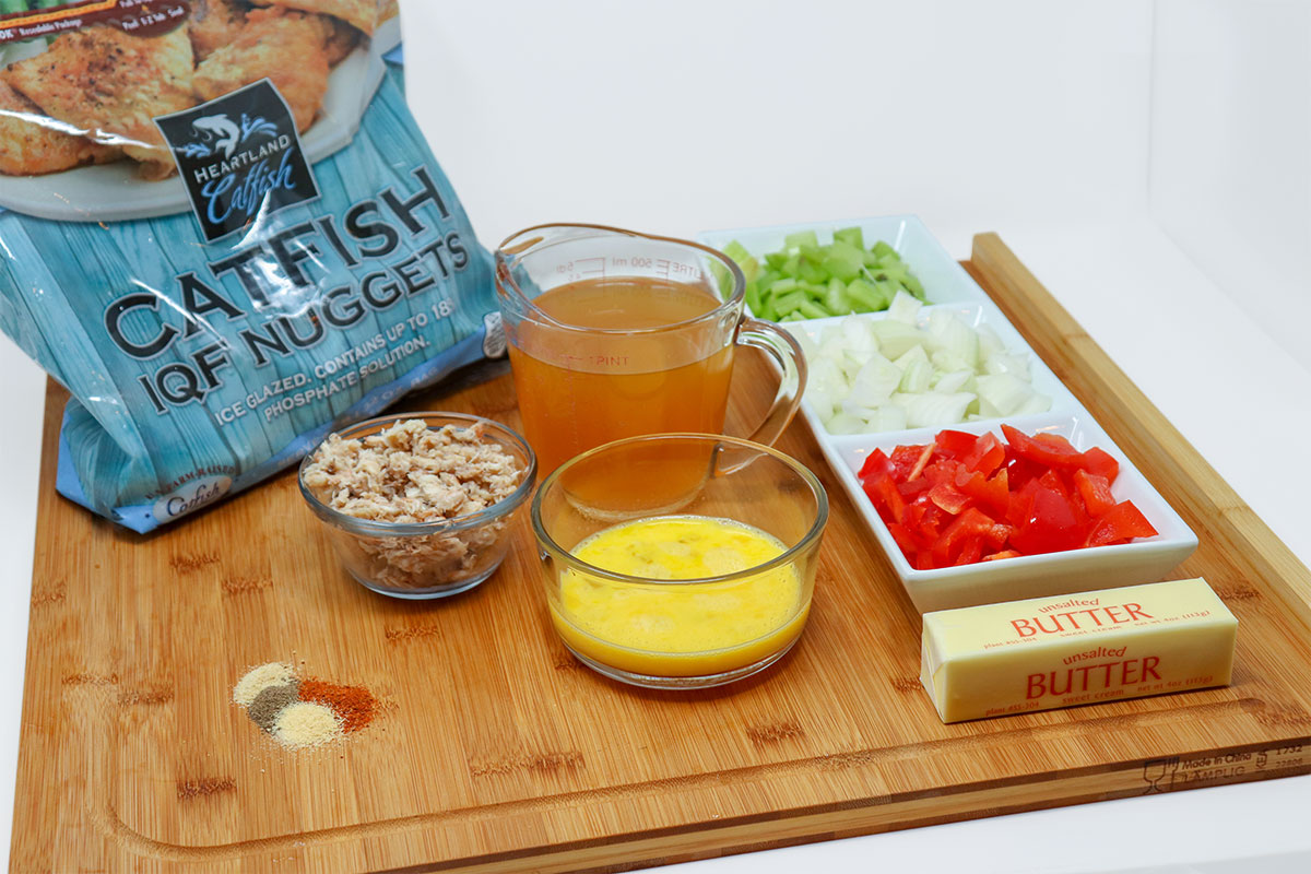 ingredients for catfish cornbread dressing