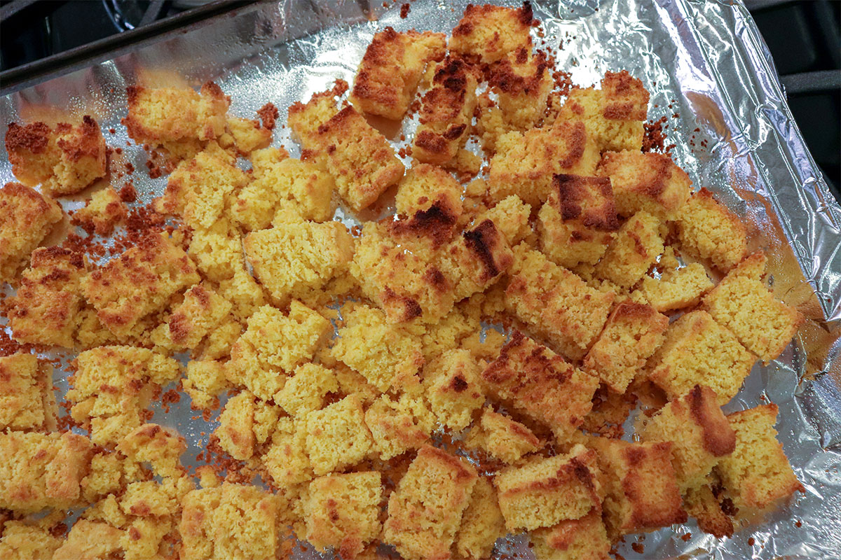 cornbread on baking sheet