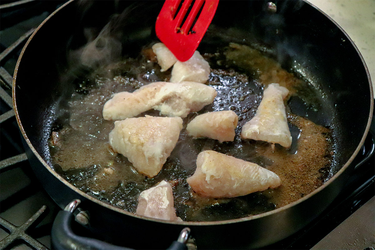 cooking catfish nuggets in cast iron skillet