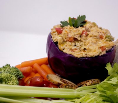 Catfish gumbo dip with fresh veggies and crackers