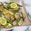 Baked catfish with red potatoes and asparagus