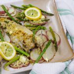 Baked catfish with red potatoes and asparagus
