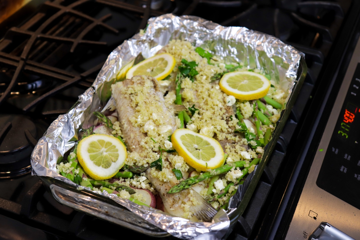 All ingredients on foil lined baking pan