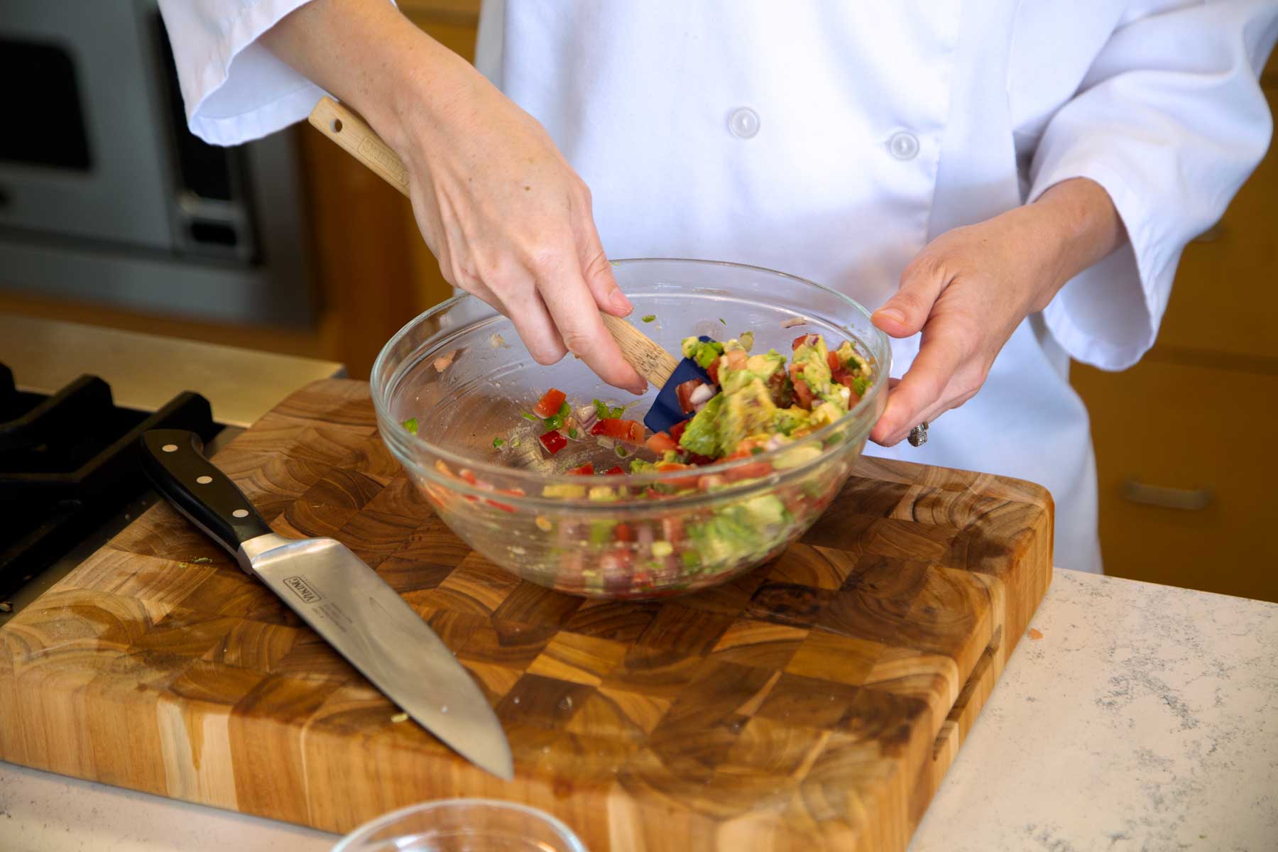 mixing Salsa ingredients for Catfish Cakes