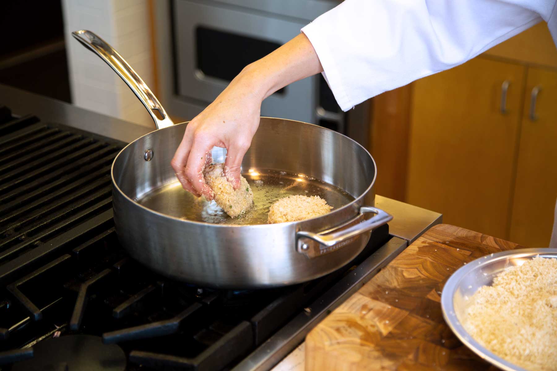 Pan Fry Catfish Cakes on stove