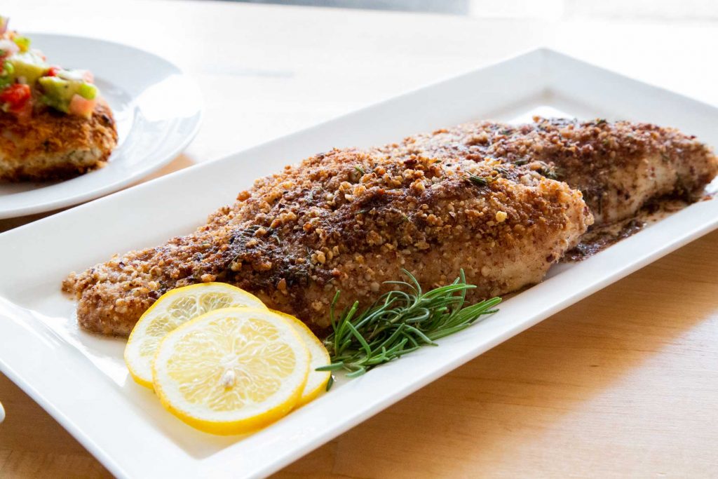 plated Pecan Crusted Catfish with Lemon