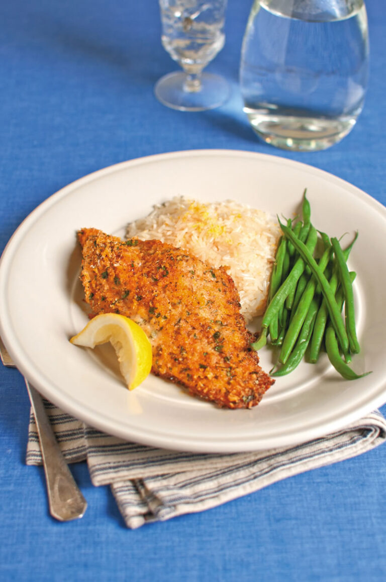 Baked Italian Catfish with rice and green beans