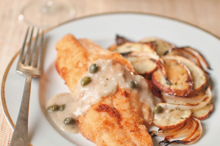 Catfish with Caper & Dill Sauce and Rosemary Potatoes