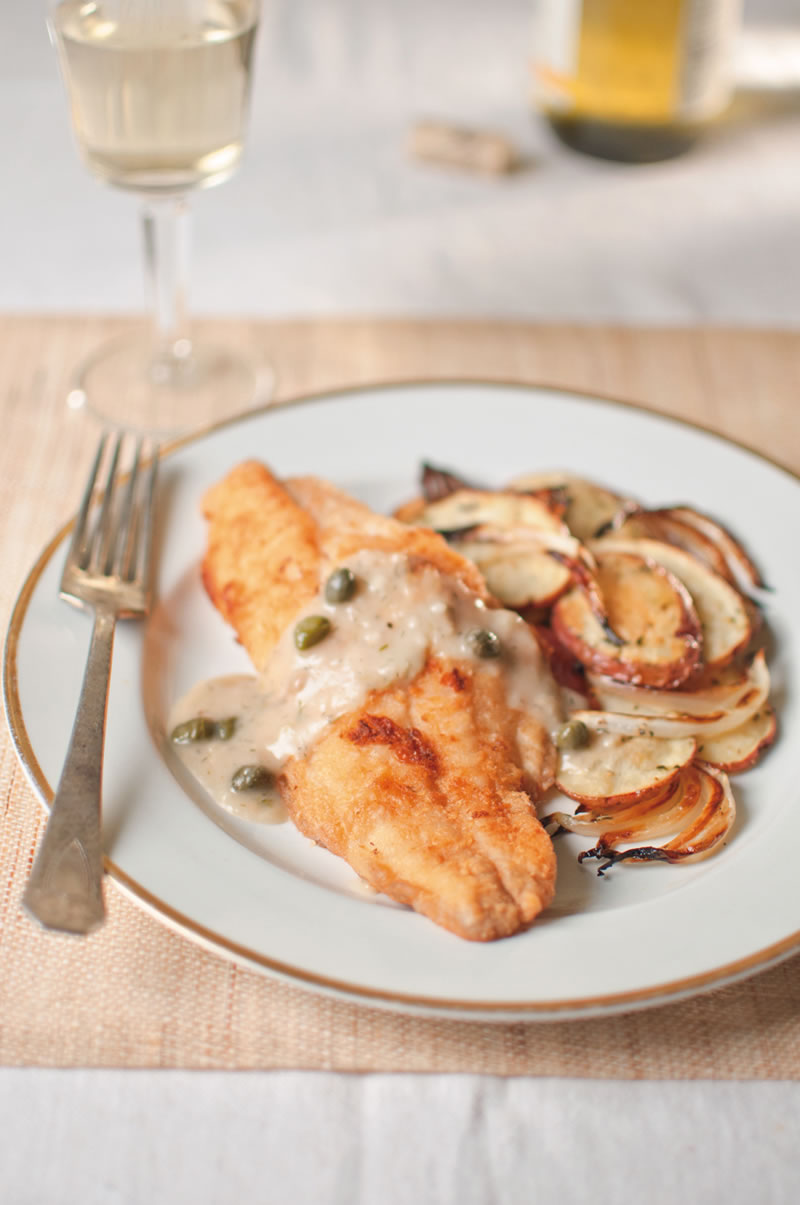 Catfish with Caper & Dill Sauce and Rosemary Potatoes