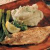 Broiled Catfish lightly seasoned with mashed potatoes and asparagus