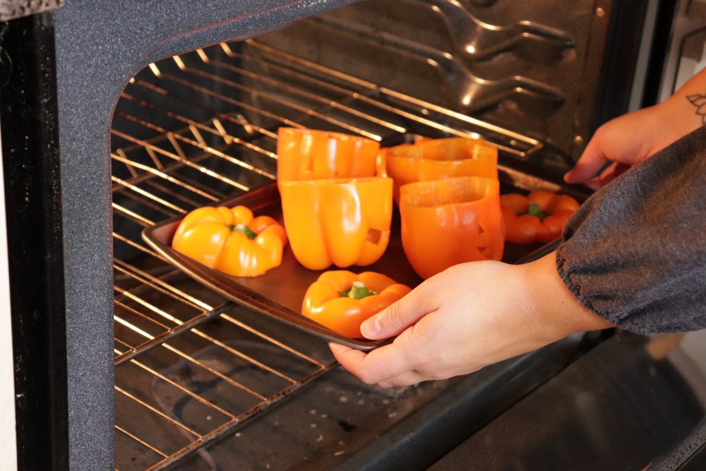 Palcing Bell Peppers in oven