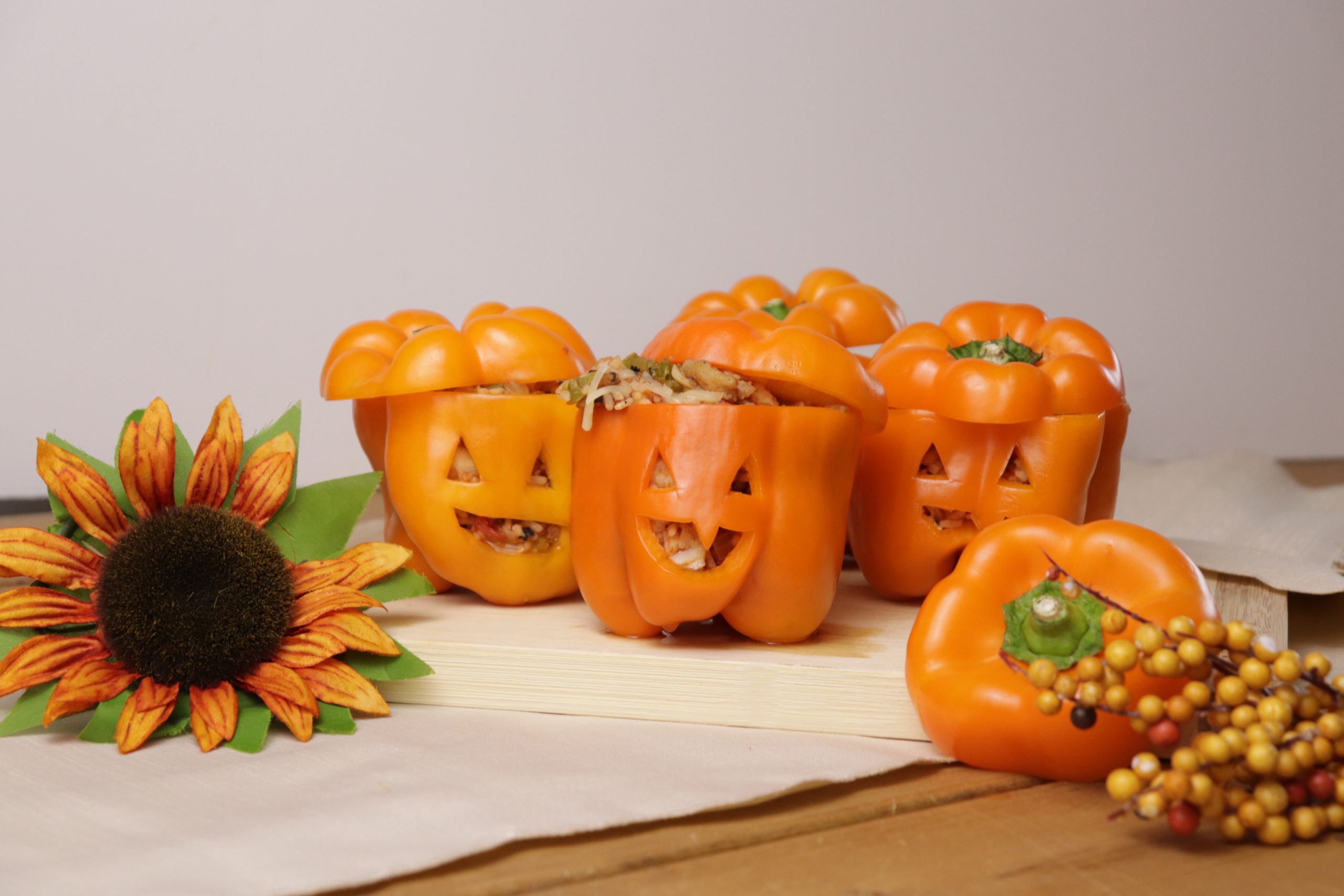 Jack-o-Lantern Catfish Stuffed Bell Peppers