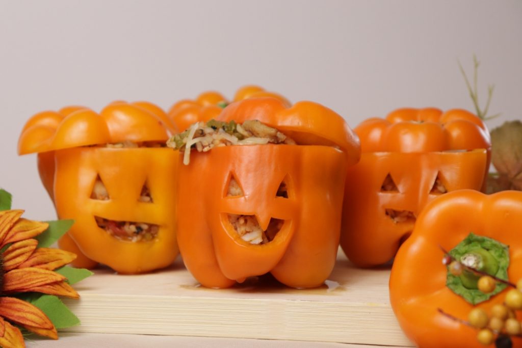 Catfish stuffed Jack-o-lantern Bell Peppers