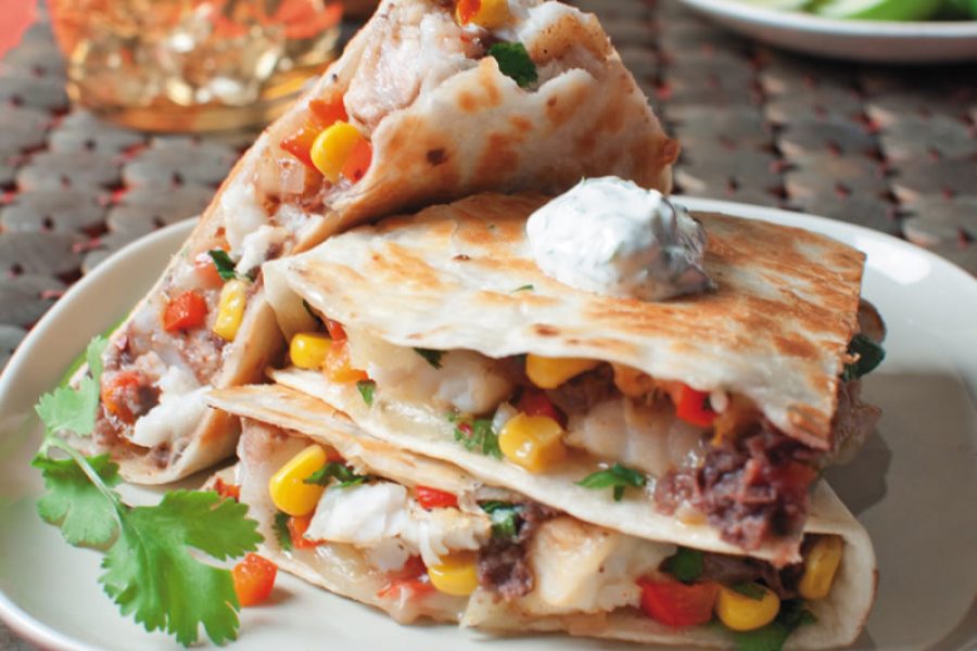 Catfish Quesadilla with Cilantro-Lime Sour Cream