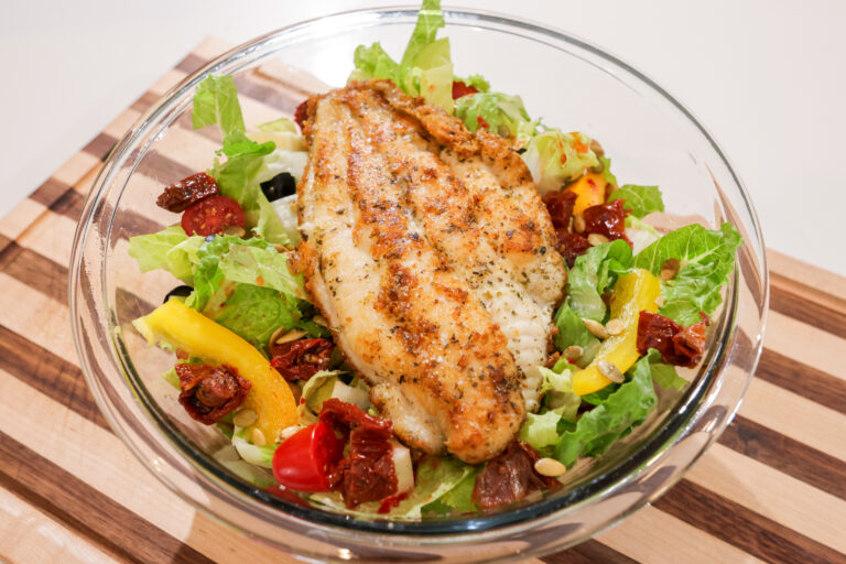 Tuscan chopped salad with pan-roasted catfish