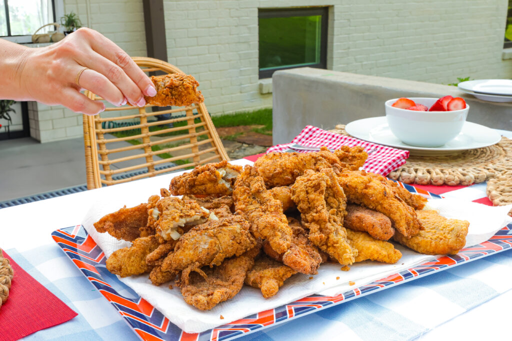 Catfish fish fry tray on table