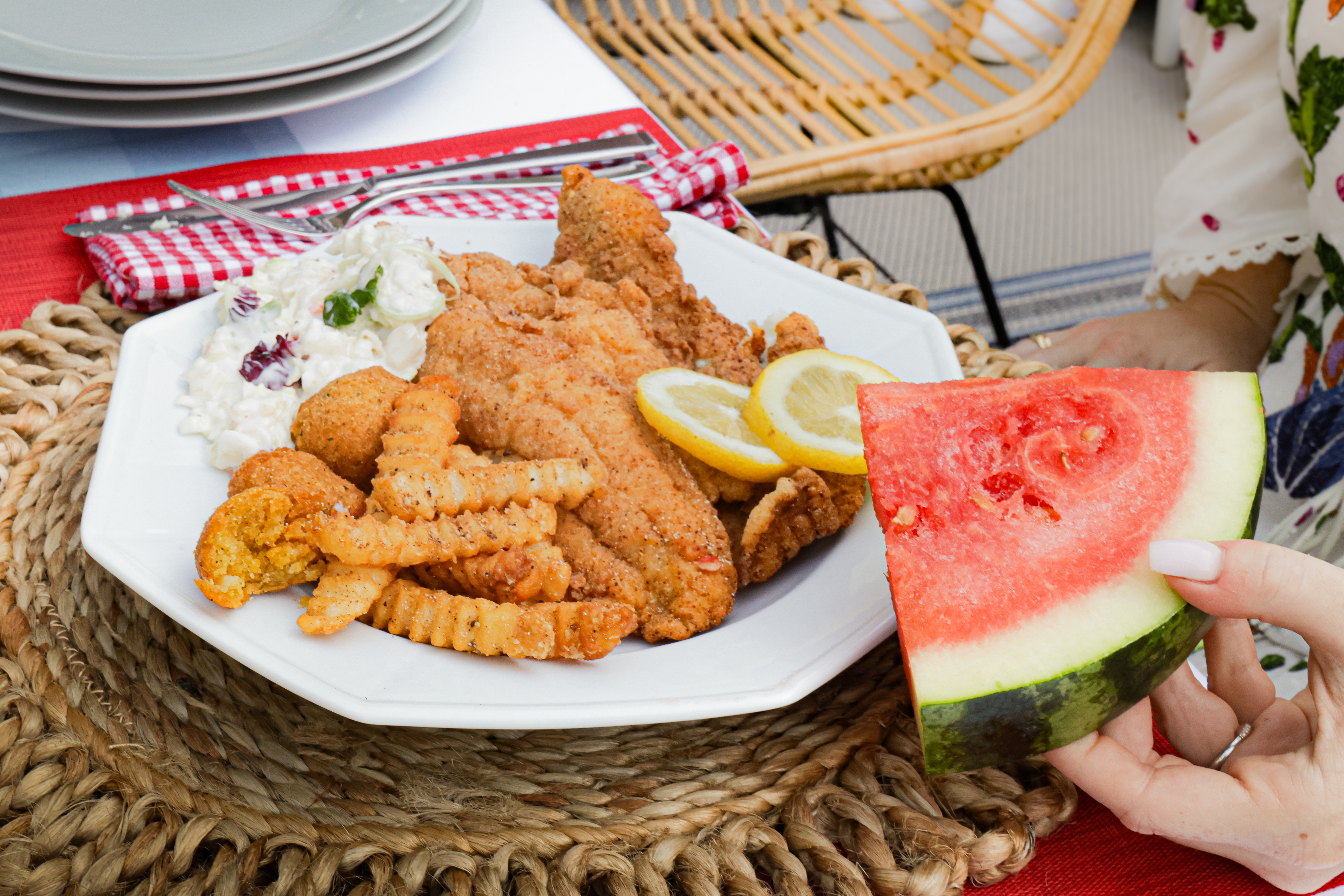 Catfish fry with watermelon celebrating patriotic holiday