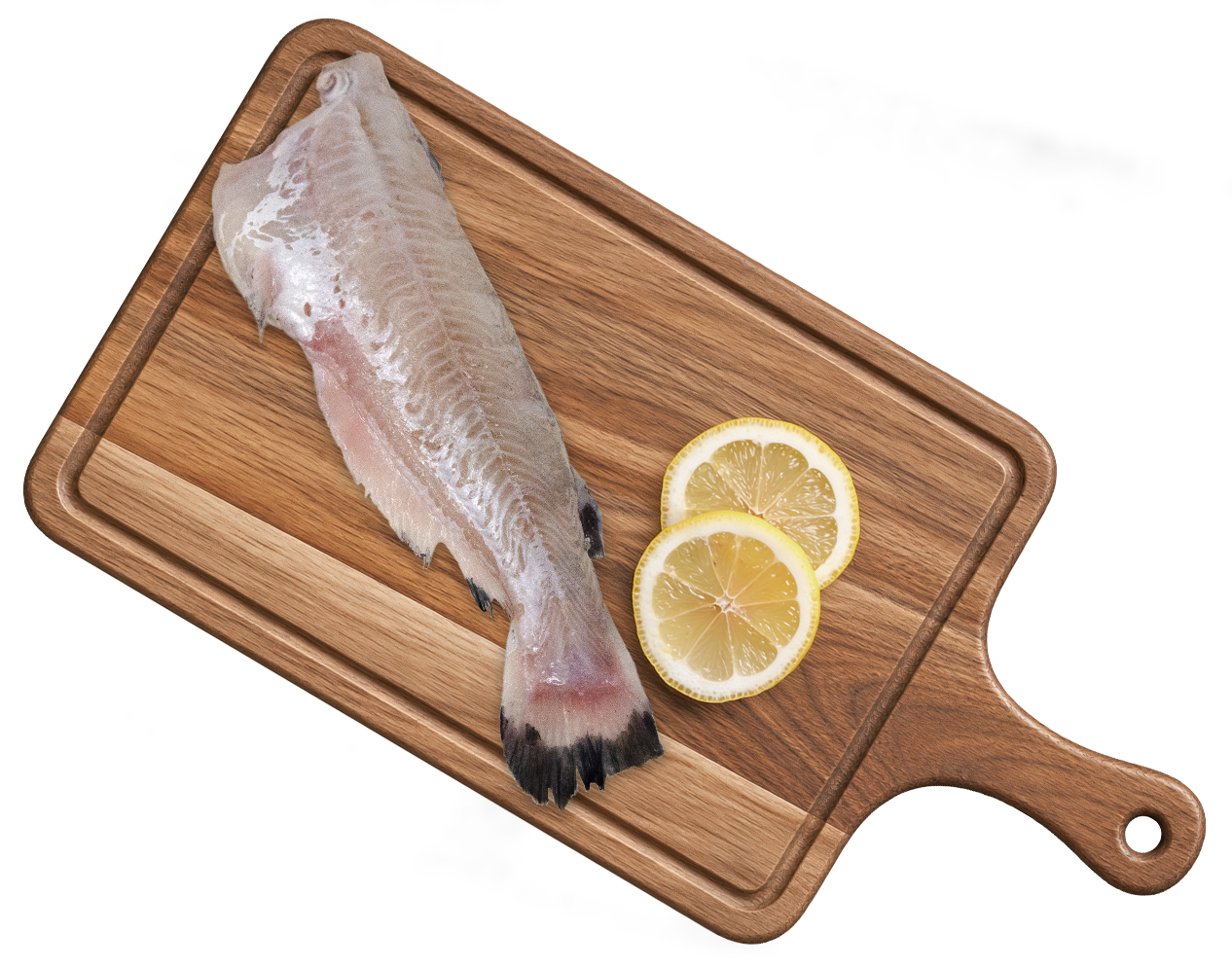 Heartland catfish whole on a cuttingboard.